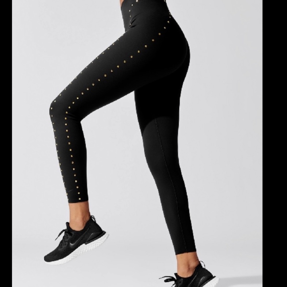 Nike Women's 7/8 Metallic Gold Studded Dri-Fit Tights - Rare